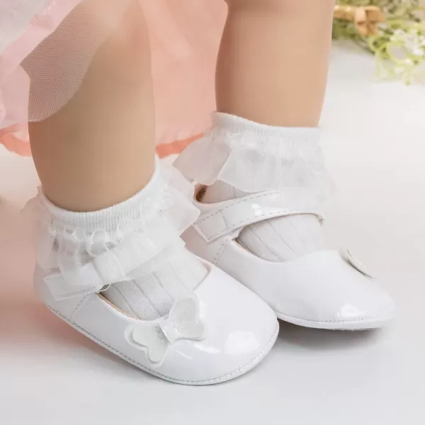 Meckior Infant Baby Girls Soft Sole Bowknot Princess Wedding Dress Mary Jane Flats Prewalker Newborn Light Baby Sneaker ShoesB10White