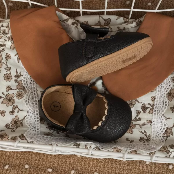 Meckior Infant Baby Girls Soft Sole Bowknot Princess Wedding Dress Mary Jane Flats Prewalker Newborn Light Baby Sneaker ShoesC01Black