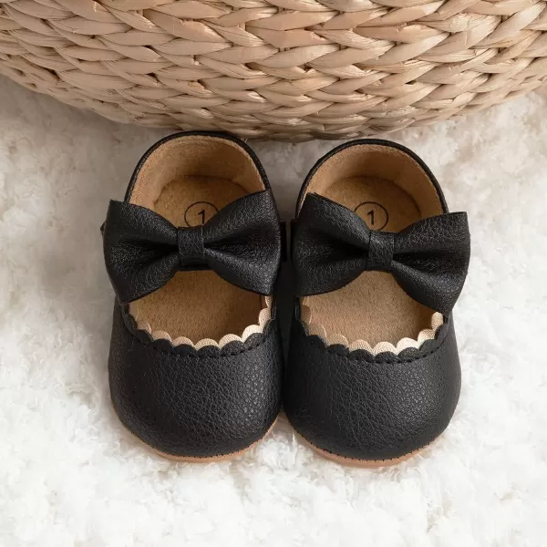 Meckior Infant Baby Girls Soft Sole Bowknot Princess Wedding Dress Mary Jane Flats Prewalker Newborn Light Baby Sneaker ShoesC01Black