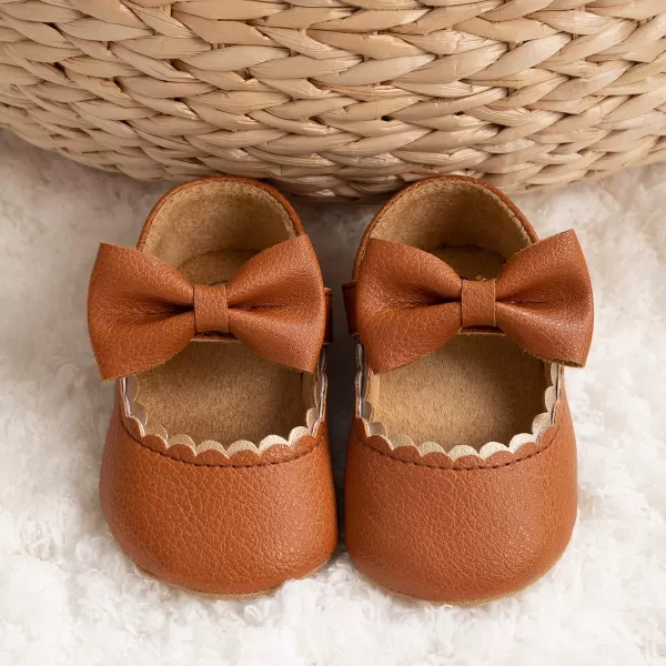 Meckior Infant Baby Girls Soft Sole Bowknot Princess Wedding Dress Mary Jane Flats Prewalker Newborn Light Baby Sneaker ShoesC01Brown
