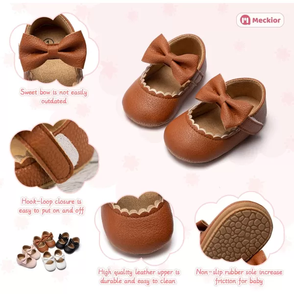 Meckior Infant Baby Girls Soft Sole Bowknot Princess Wedding Dress Mary Jane Flats Prewalker Newborn Light Baby Sneaker ShoesC01Brown