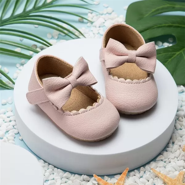 Meckior Infant Baby Girls Soft Sole Bowknot Princess Wedding Dress Mary Jane Flats Prewalker Newborn Light Baby Sneaker ShoesC01Pink