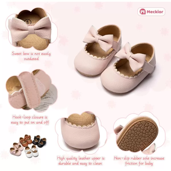 Meckior Infant Baby Girls Soft Sole Bowknot Princess Wedding Dress Mary Jane Flats Prewalker Newborn Light Baby Sneaker ShoesC01Pink