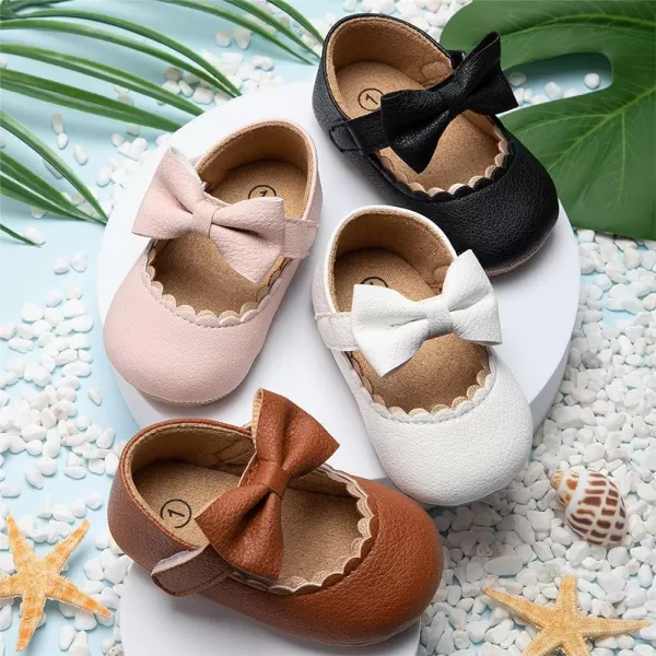 Meckior Infant Baby Girls Soft Sole Bowknot Princess Wedding Dress Mary Jane Flats Prewalker Newborn Light Baby Sneaker ShoesC01Pink