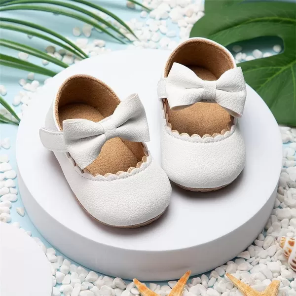 Meckior Infant Baby Girls Soft Sole Bowknot Princess Wedding Dress Mary Jane Flats Prewalker Newborn Light Baby Sneaker ShoesC01White