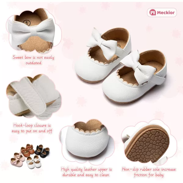Meckior Infant Baby Girls Soft Sole Bowknot Princess Wedding Dress Mary Jane Flats Prewalker Newborn Light Baby Sneaker ShoesC01White