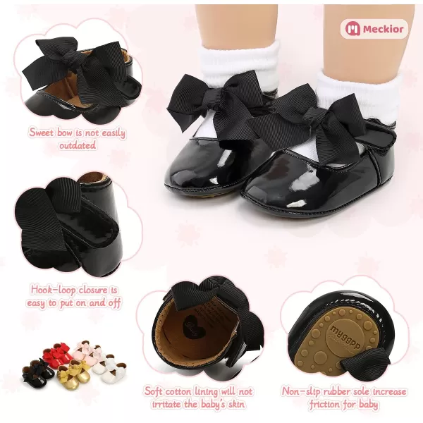 Meckior Infant Baby Girls Soft Sole Bowknot Princess Wedding Dress Mary Jane Flats Prewalker Newborn Light Baby Sneaker ShoesC20Black