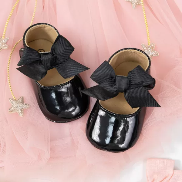 Meckior Infant Baby Girls Soft Sole Bowknot Princess Wedding Dress Mary Jane Flats Prewalker Newborn Light Baby Sneaker ShoesC20Black