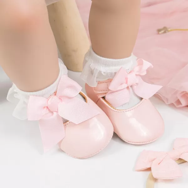 Meckior Infant Baby Girls Soft Sole Bowknot Princess Wedding Dress Mary Jane Flats Prewalker Newborn Light Baby Sneaker ShoesC20Pink