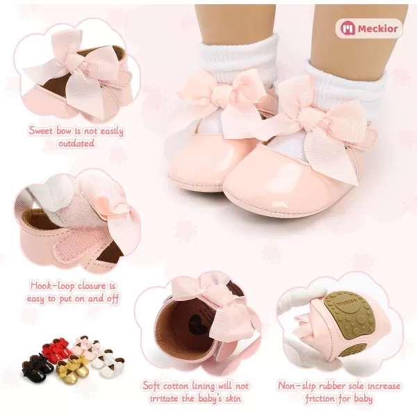 Meckior Infant Baby Girls Soft Sole Bowknot Princess Wedding Dress Mary Jane Flats Prewalker Newborn Light Baby Sneaker ShoesC20Pink