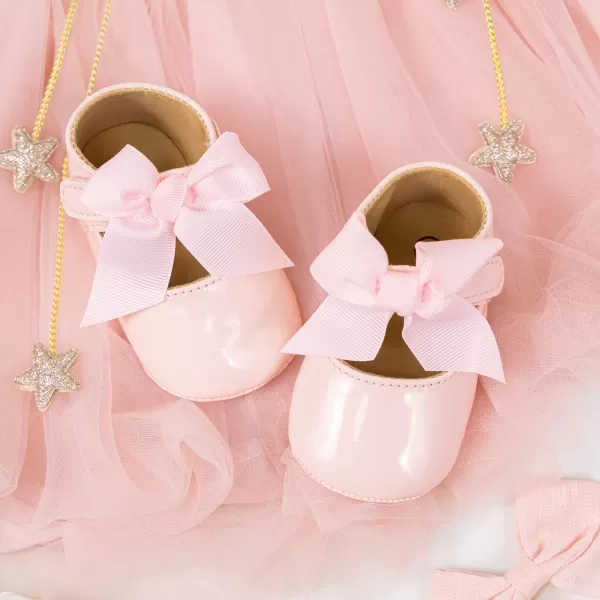 Meckior Infant Baby Girls Soft Sole Bowknot Princess Wedding Dress Mary Jane Flats Prewalker Newborn Light Baby Sneaker ShoesC20Pink