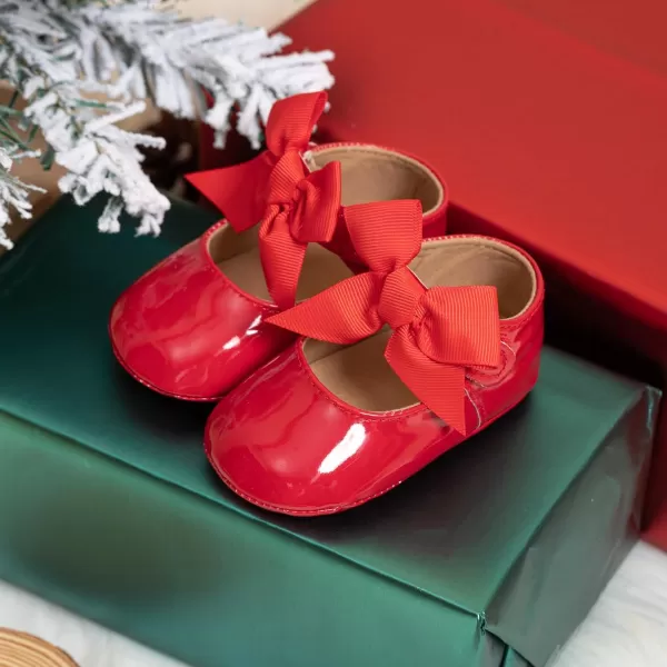 Meckior Infant Baby Girls Soft Sole Bowknot Princess Wedding Dress Mary Jane Flats Prewalker Newborn Light Baby Sneaker ShoesC20Red