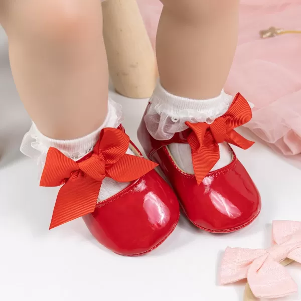 Meckior Infant Baby Girls Soft Sole Bowknot Princess Wedding Dress Mary Jane Flats Prewalker Newborn Light Baby Sneaker ShoesC20Red