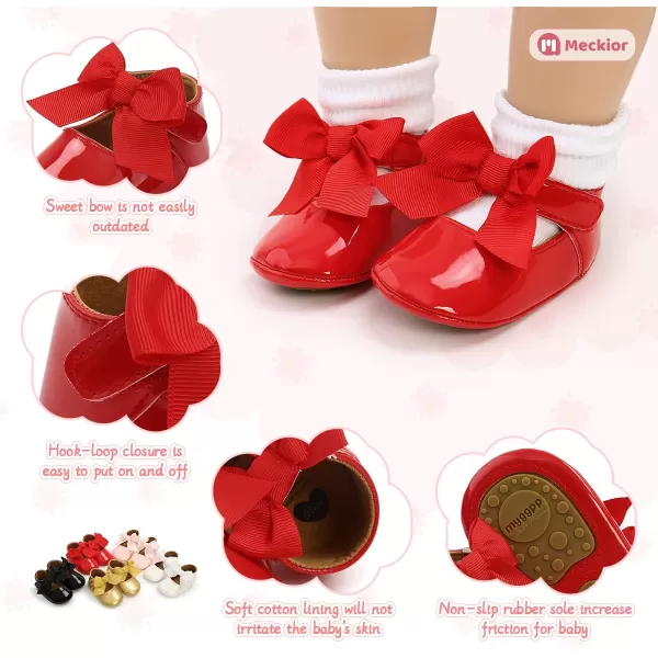 Meckior Infant Baby Girls Soft Sole Bowknot Princess Wedding Dress Mary Jane Flats Prewalker Newborn Light Baby Sneaker ShoesC20Red
