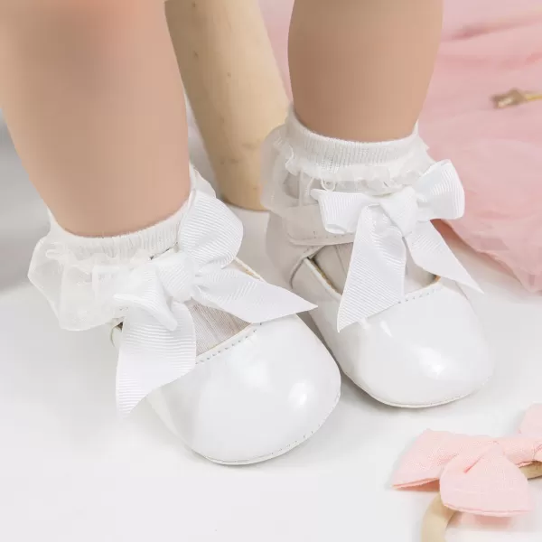 Meckior Infant Baby Girls Soft Sole Bowknot Princess Wedding Dress Mary Jane Flats Prewalker Newborn Light Baby Sneaker ShoesC20White