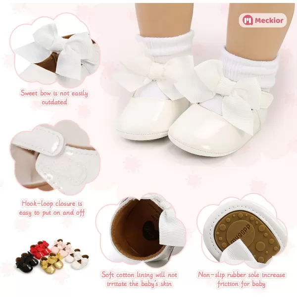 Meckior Infant Baby Girls Soft Sole Bowknot Princess Wedding Dress Mary Jane Flats Prewalker Newborn Light Baby Sneaker ShoesC20White