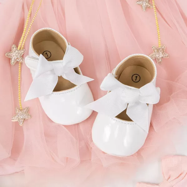 Meckior Infant Baby Girls Soft Sole Bowknot Princess Wedding Dress Mary Jane Flats Prewalker Newborn Light Baby Sneaker ShoesC20White