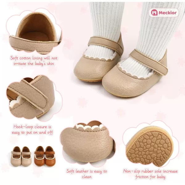 Meckior Infant Baby Girls Soft Sole Bowknot Princess Wedding Dress Mary Jane Flats Prewalker Newborn Light Baby Sneaker ShoesD01Little Brown