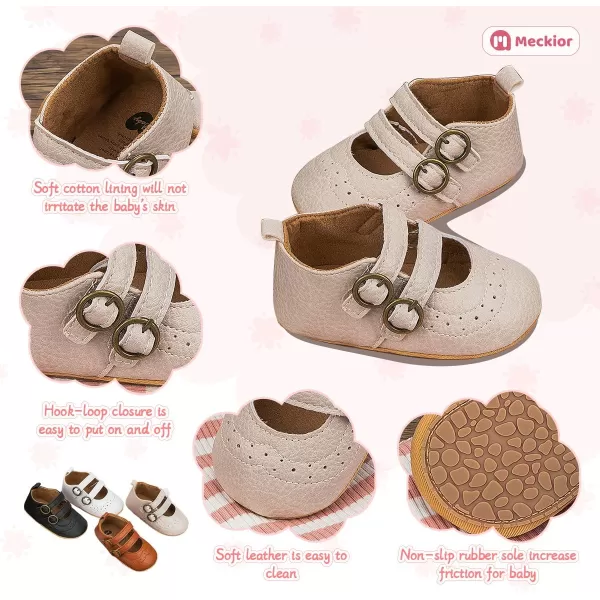 Meckior Infant Baby Girls Soft Sole Bowknot Princess Wedding Dress Mary Jane Flats Prewalker Newborn Light Baby Sneaker ShoesD20Beige