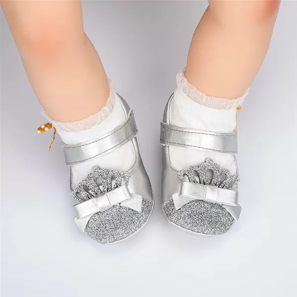 Meckior Infant Baby Girls Soft Sole Bowknot Princess Wedding Dress Mary Jane Flats Prewalker Newborn Light Baby Sneaker ShoesE01Silver