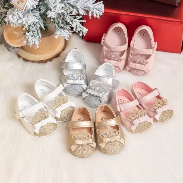 Meckior Infant Baby Girls Soft Sole Bowknot Princess Wedding Dress Mary Jane Flats Prewalker Newborn Light Baby Sneaker ShoesE01Silver
