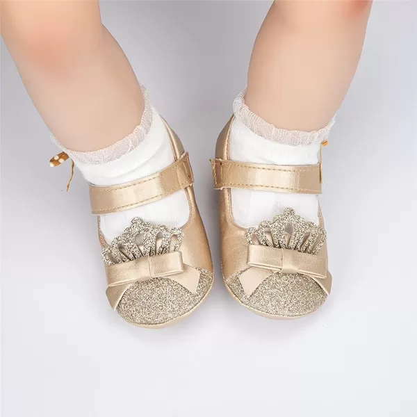 Meckior Infant Baby Girls Soft Sole Bowknot Princess Wedding Dress Mary Jane Flats Prewalker Newborn Light Baby Sneaker ShoesE02Gold
