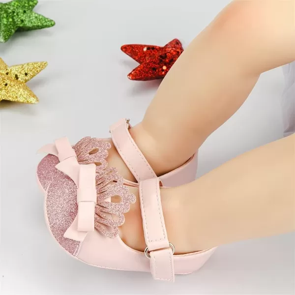 Meckior Infant Baby Girls Soft Sole Bowknot Princess Wedding Dress Mary Jane Flats Prewalker Newborn Light Baby Sneaker ShoesE02Pink