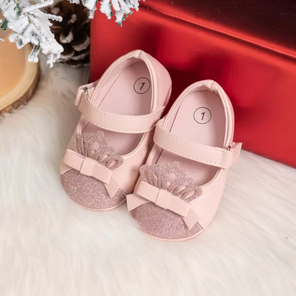 Meckior Infant Baby Girls Soft Sole Bowknot Princess Wedding Dress Mary Jane Flats Prewalker Newborn Light Baby Sneaker ShoesE02Pink