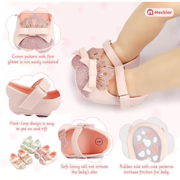 Meckior Infant Baby Girls Soft Sole Bowknot Princess Wedding Dress Mary Jane Flats Prewalker Newborn Light Baby Sneaker ShoesE02Pink