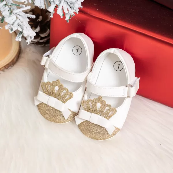 Meckior Infant Baby Girls Soft Sole Bowknot Princess Wedding Dress Mary Jane Flats Prewalker Newborn Light Baby Sneaker ShoesE02White