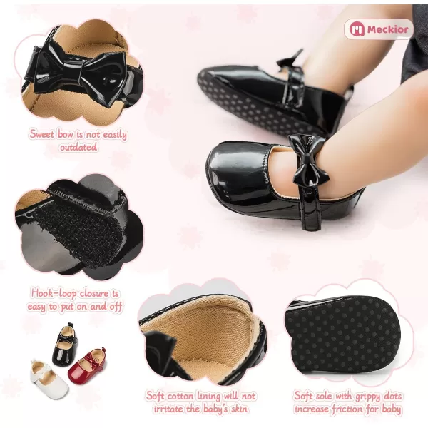 Meckior Infant Baby Girls Soft Sole Bowknot Princess Wedding Dress Mary Jane Flats Prewalker Newborn Light Baby Sneaker ShoesF20Black