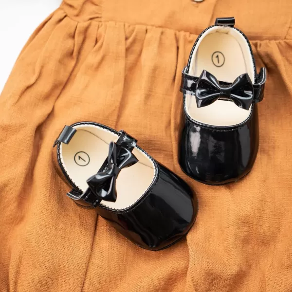 Meckior Infant Baby Girls Soft Sole Bowknot Princess Wedding Dress Mary Jane Flats Prewalker Newborn Light Baby Sneaker ShoesF20Black