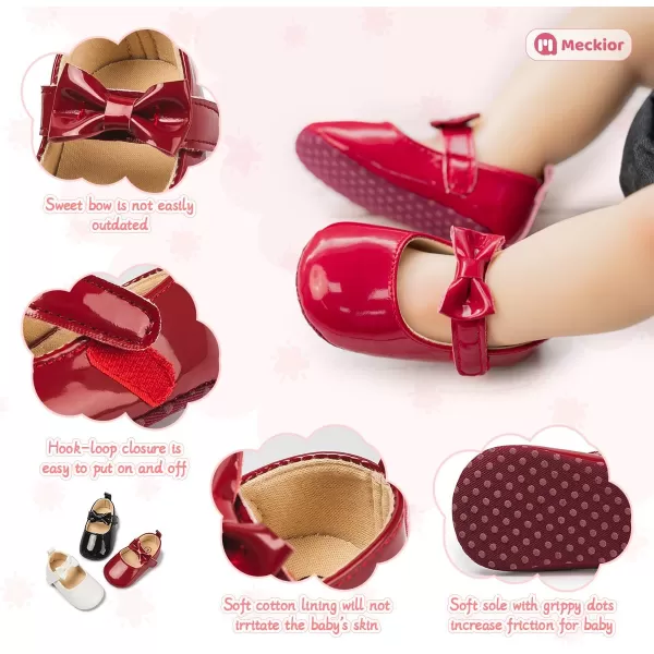 Meckior Infant Baby Girls Soft Sole Bowknot Princess Wedding Dress Mary Jane Flats Prewalker Newborn Light Baby Sneaker ShoesF20Red