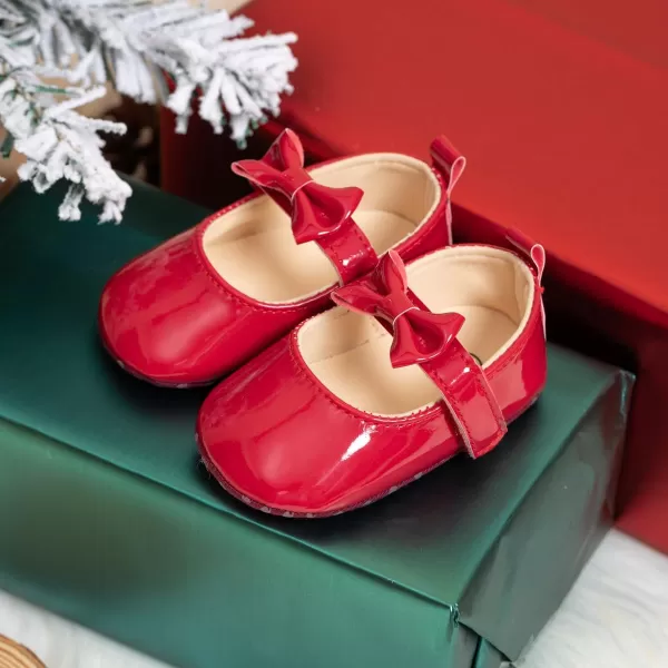 Meckior Infant Baby Girls Soft Sole Bowknot Princess Wedding Dress Mary Jane Flats Prewalker Newborn Light Baby Sneaker ShoesF20Red