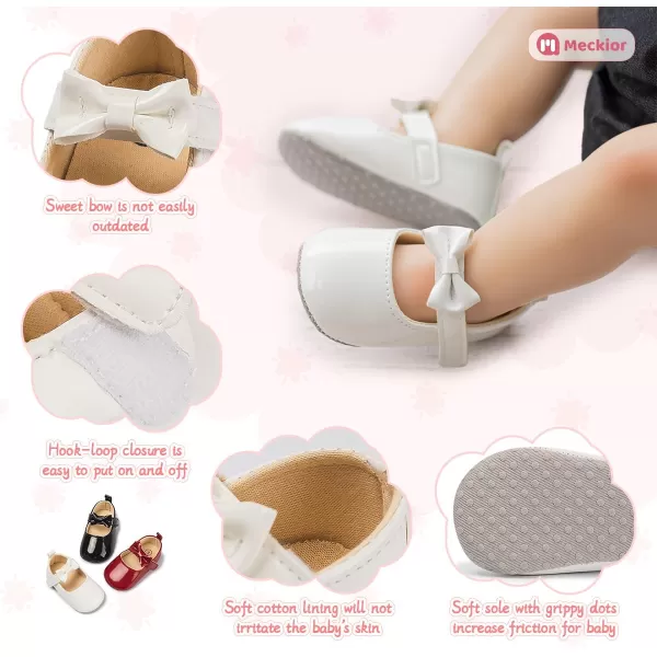 Meckior Infant Baby Girls Soft Sole Bowknot Princess Wedding Dress Mary Jane Flats Prewalker Newborn Light Baby Sneaker ShoesF20White