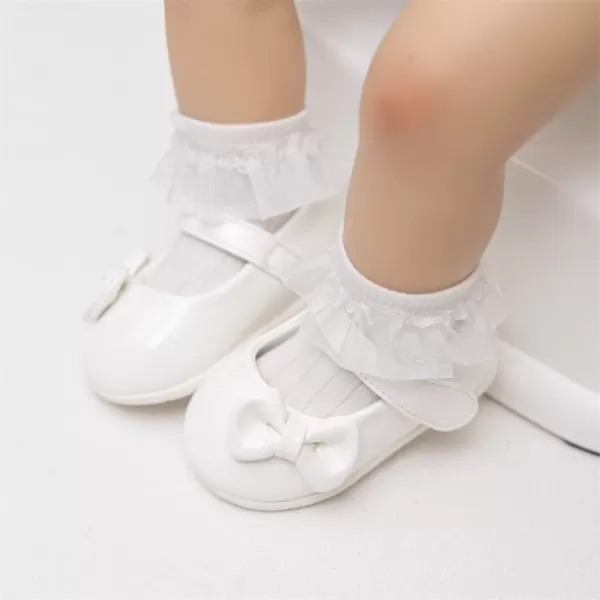 Meckior Infant Baby Girls Soft Sole Bowknot Princess Wedding Dress Mary Jane Flats Prewalker Newborn Light Baby Sneaker ShoesF30White