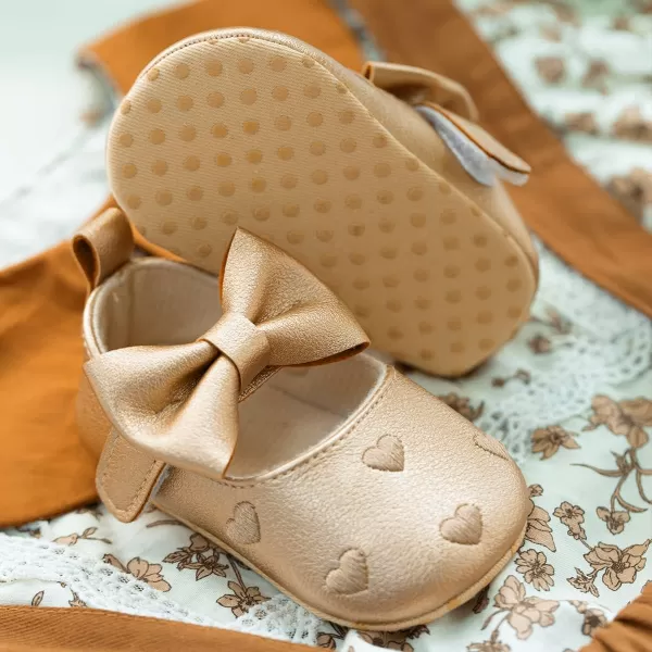 Meckior Infant Baby Girls Soft Sole Bowknot Princess Wedding Dress Mary Jane Flats Prewalker Newborn Light Baby Sneaker ShoesG20Gold