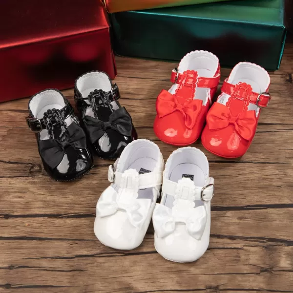 Meckior Infant Baby Girls Soft Sole Bowknot Princess Wedding Dress Mary Jane Flats Prewalker Newborn Light Baby Sneaker ShoesH20Black