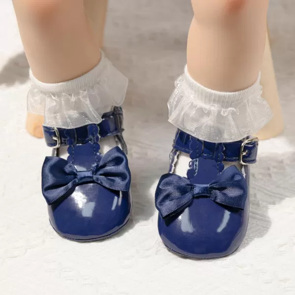 Meckior Infant Baby Girls Soft Sole Bowknot Princess Wedding Dress Mary Jane Flats Prewalker Newborn Light Baby Sneaker ShoesH20Blue