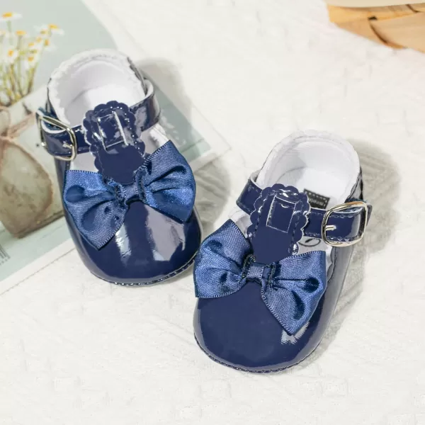Meckior Infant Baby Girls Soft Sole Bowknot Princess Wedding Dress Mary Jane Flats Prewalker Newborn Light Baby Sneaker ShoesH20Blue