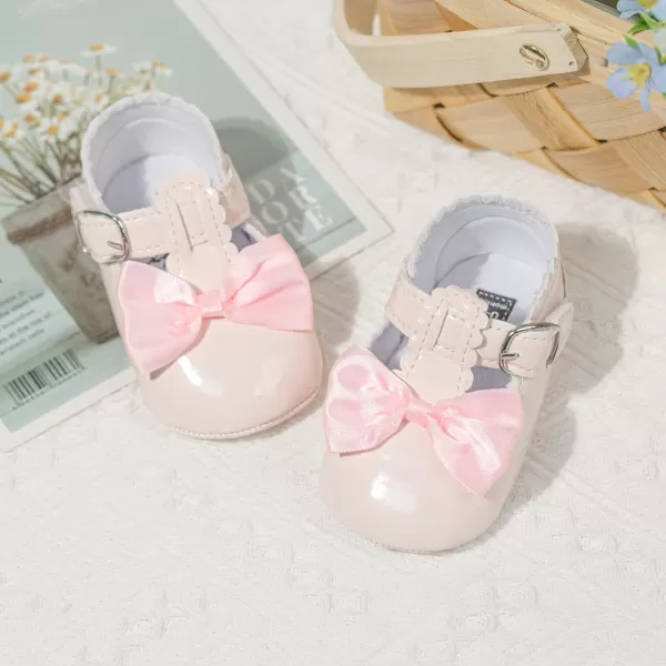 Meckior Infant Baby Girls Soft Sole Bowknot Princess Wedding Dress Mary Jane Flats Prewalker Newborn Light Baby Sneaker ShoesH20Pink