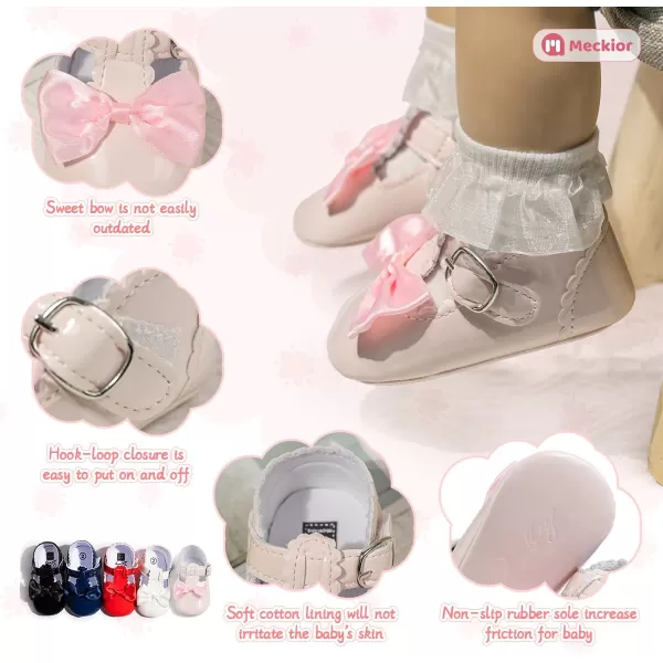 Meckior Infant Baby Girls Soft Sole Bowknot Princess Wedding Dress Mary Jane Flats Prewalker Newborn Light Baby Sneaker ShoesH20Pink