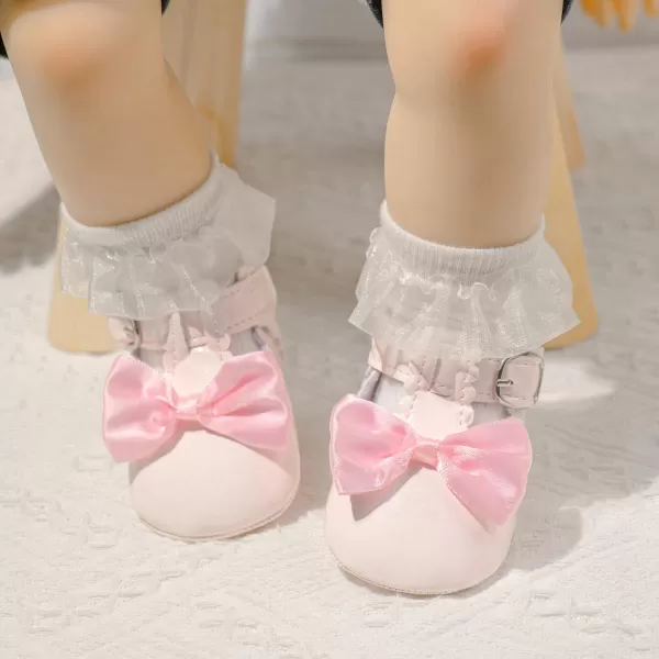 Meckior Infant Baby Girls Soft Sole Bowknot Princess Wedding Dress Mary Jane Flats Prewalker Newborn Light Baby Sneaker ShoesH20Pink