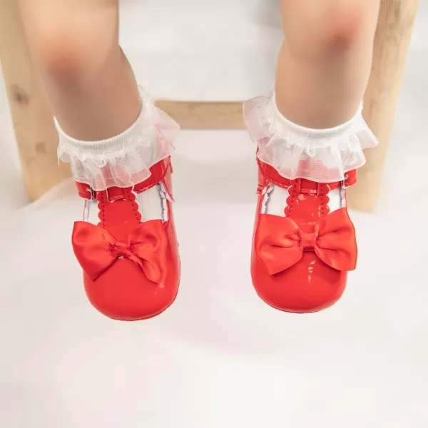 Meckior Infant Baby Girls Soft Sole Bowknot Princess Wedding Dress Mary Jane Flats Prewalker Newborn Light Baby Sneaker ShoesH20Red