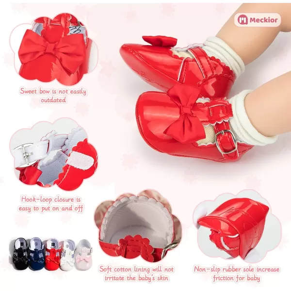 Meckior Infant Baby Girls Soft Sole Bowknot Princess Wedding Dress Mary Jane Flats Prewalker Newborn Light Baby Sneaker ShoesH20Red
