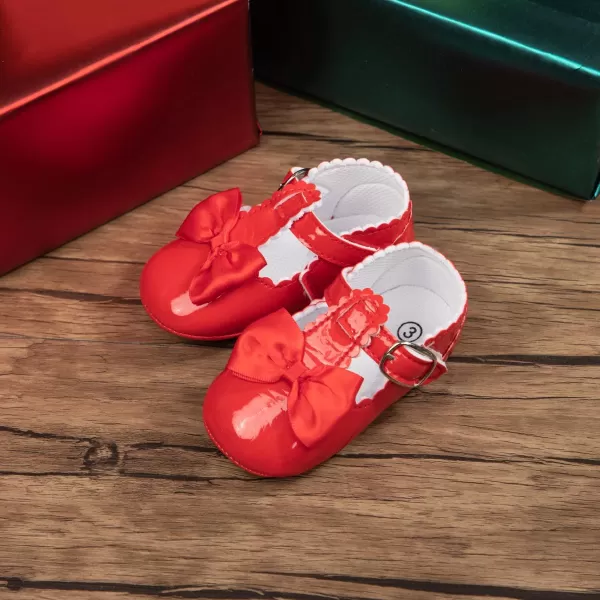 Meckior Infant Baby Girls Soft Sole Bowknot Princess Wedding Dress Mary Jane Flats Prewalker Newborn Light Baby Sneaker ShoesH20Red