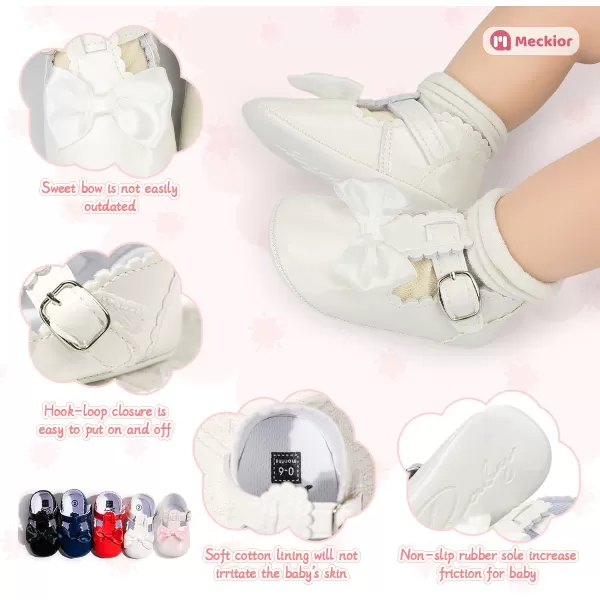 Meckior Infant Baby Girls Soft Sole Bowknot Princess Wedding Dress Mary Jane Flats Prewalker Newborn Light Baby Sneaker ShoesH20White