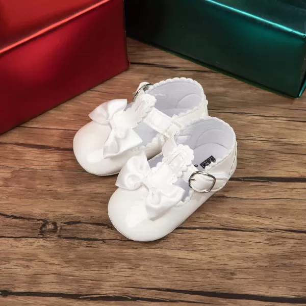 Meckior Infant Baby Girls Soft Sole Bowknot Princess Wedding Dress Mary Jane Flats Prewalker Newborn Light Baby Sneaker ShoesH20White