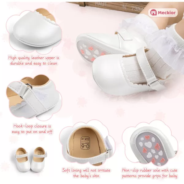 Meckior Infant Baby Girls Soft Sole Bowknot Princess Wedding Dress Mary Jane Flats Prewalker Newborn Light Baby Sneaker ShoesI01White