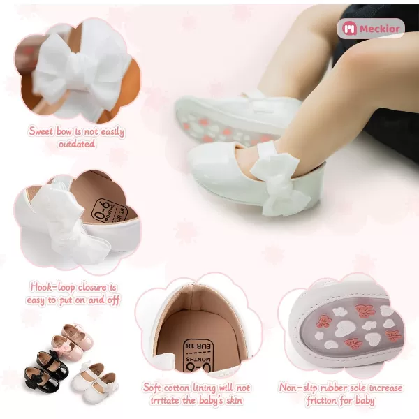 Meckior Infant Baby Girls Soft Sole Bowknot Princess Wedding Dress Mary Jane Flats Prewalker Newborn Light Baby Sneaker ShoesWwwWhite